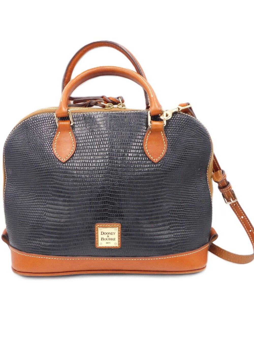 Dooney & Bourke Black Embossed Leather Lizard Zip Zip Dome Satchel Handbag | GUC